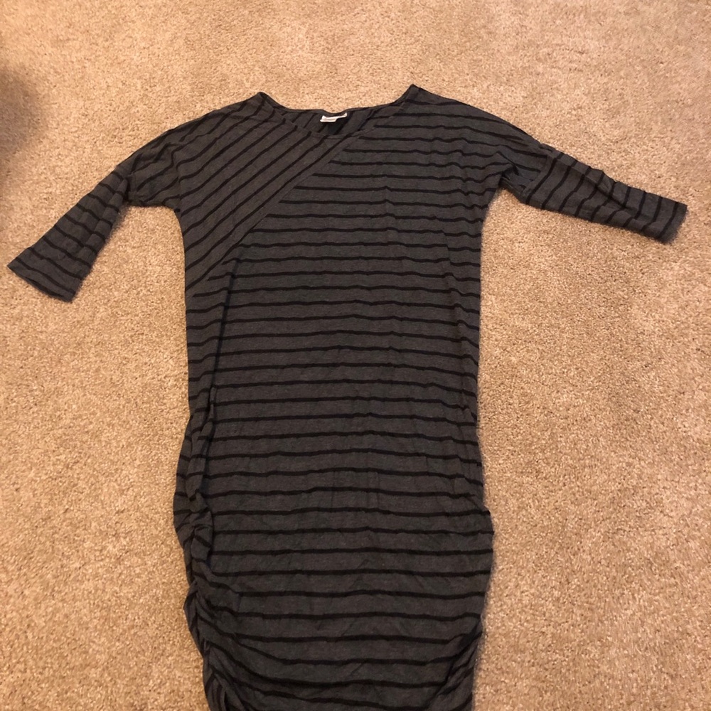 Gray and black striped maternity dress